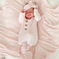 Pearl Pink Bamboo Waffle Newborn Baby Knot Gown & Hat Set