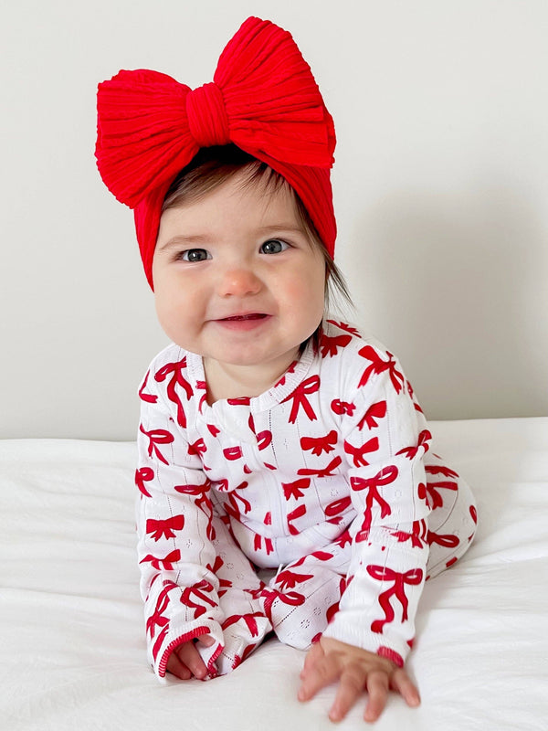 Red Bows Organic Pointelle 2-Way Zip Footie