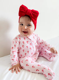 Pink Candy Cane Organic Pointelle 2-Way Zip Footie