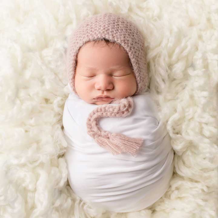 Newborn Baby Pink Angora Knit Bonnet