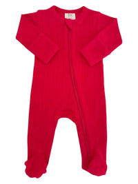 Red Organic Pointelle 2-Way Zip Footie