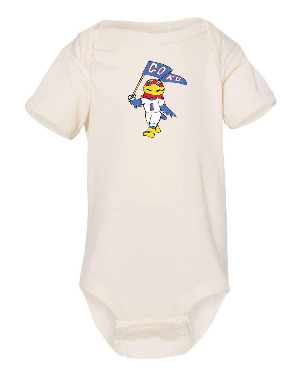 Children's KU Jayhawks Mascot Flag Natural Onesie