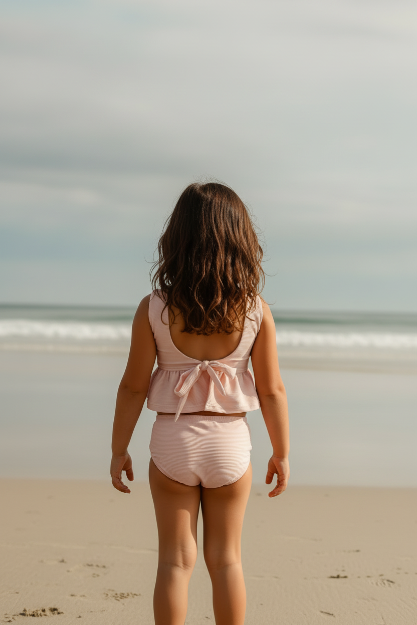 Flutter Tankini Set (soft pink ribbed)