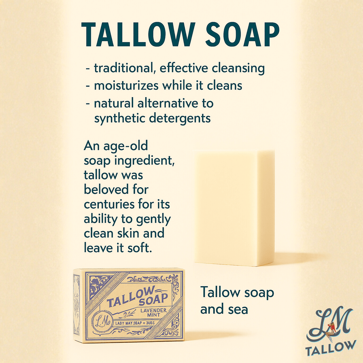 All-Natural Tallow Soap - Lavender Mint Bar Soap with Grass-Fed Beef Tallow