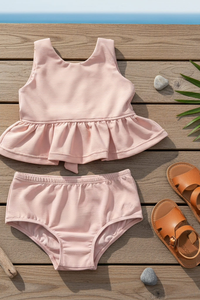 Flutter Tankini Set (soft pink ribbed)