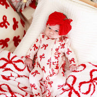 Coquette Christmas Bamboo Waffle Zipper Ruffle Footie