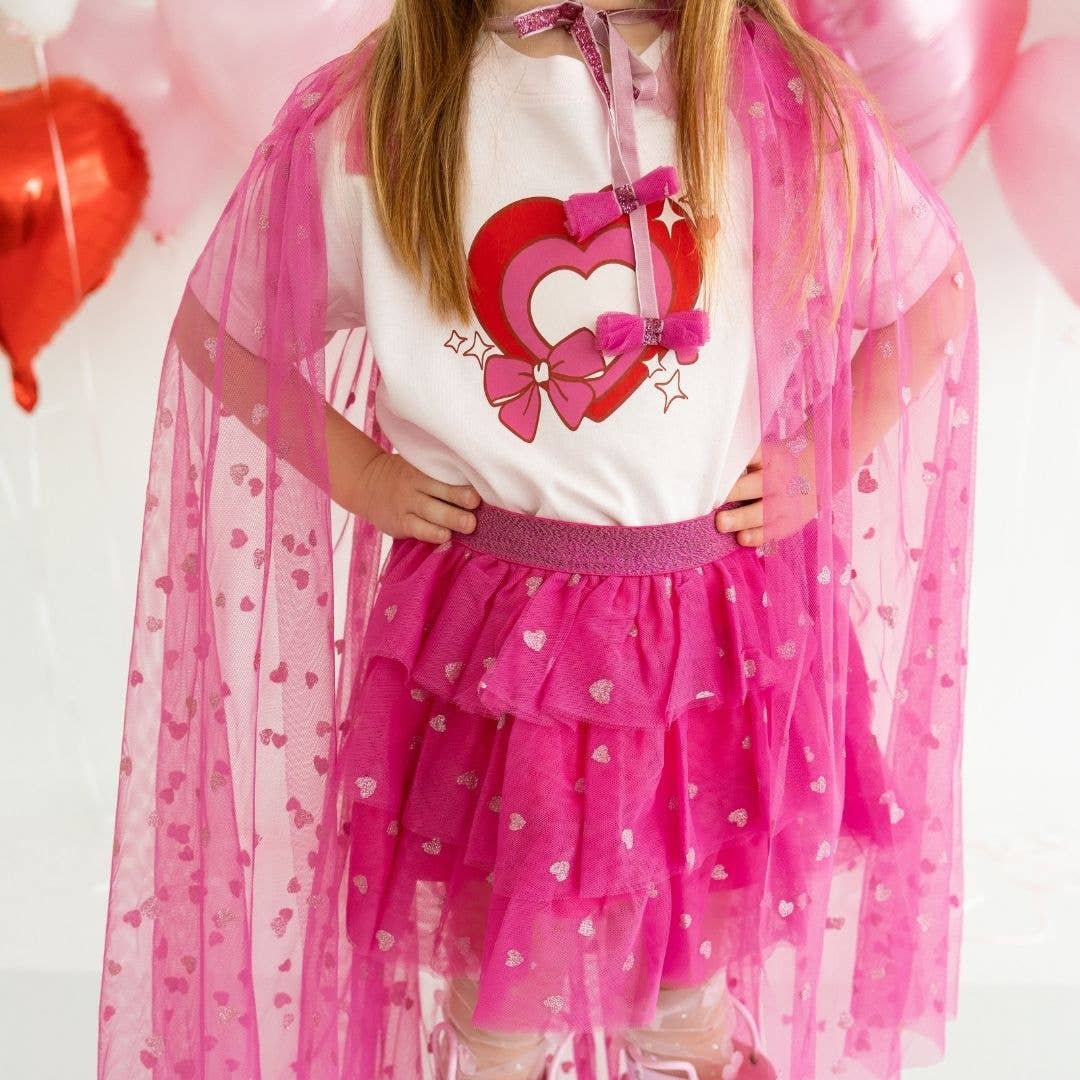 Pink Glitter Heart Valentine's Day Cape - Valentine Gifts