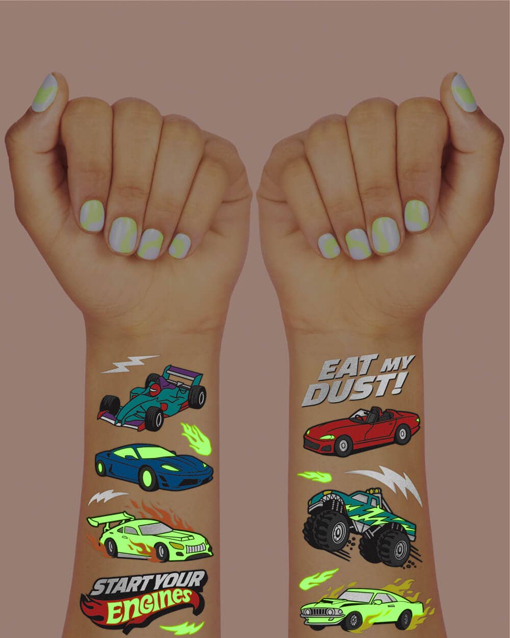 Vroom Vroom Glo | 42 foil temporary tattoos Kids Car Party