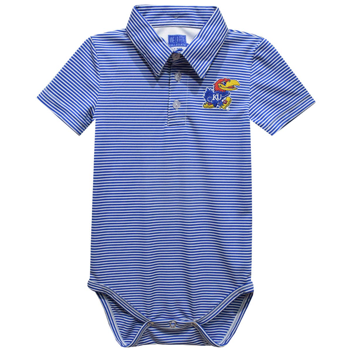 Kansas Jayhawks Embroidered Royal Stripes Stripe Knit Polo Bodysuit