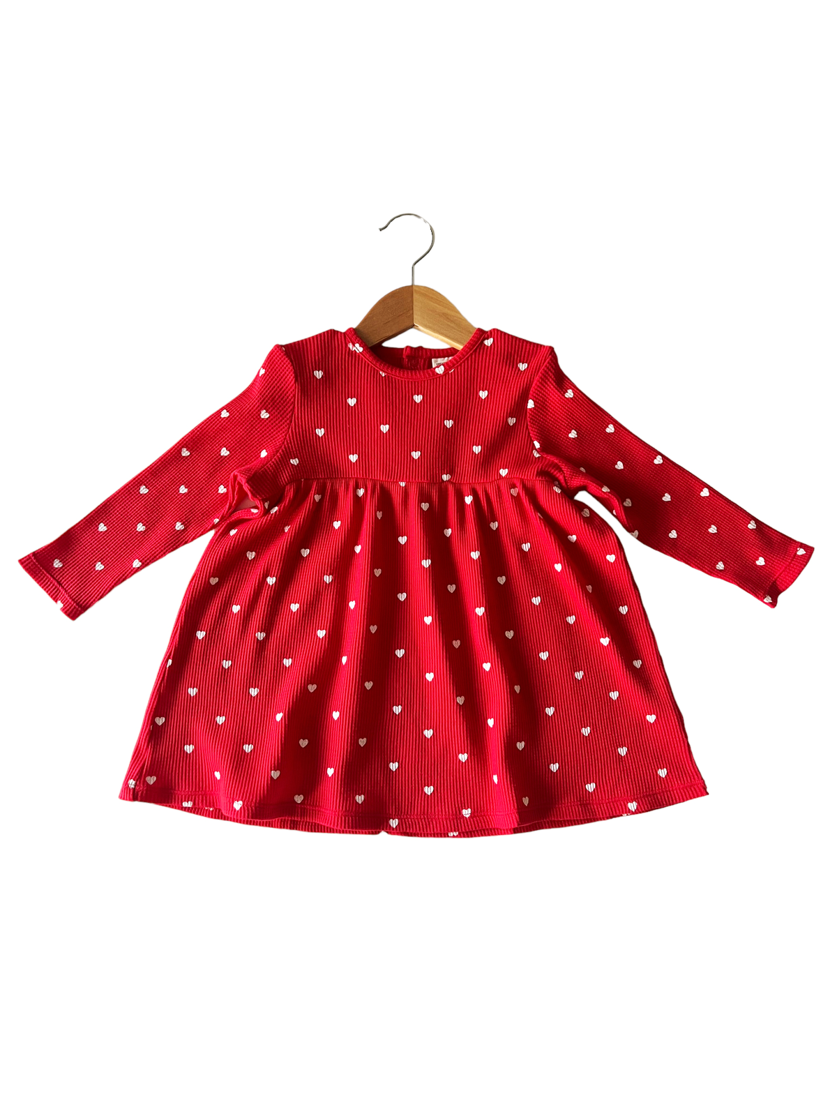 Organic Waffle Simple Dress, Little White Heart (on Red)