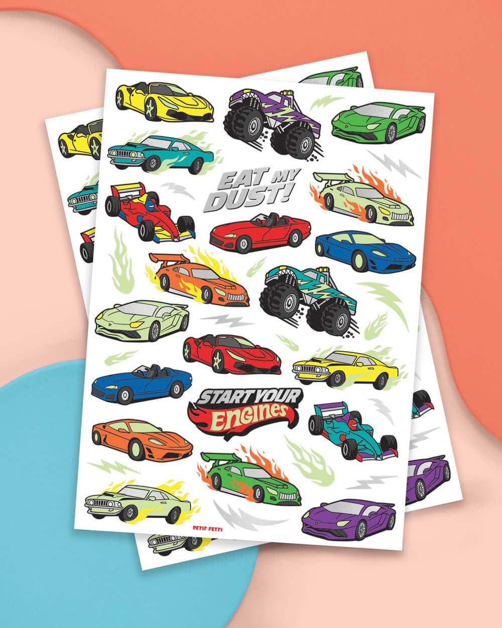 Vroom Vroom Glo | 42 foil temporary tattoos Kids Car Party