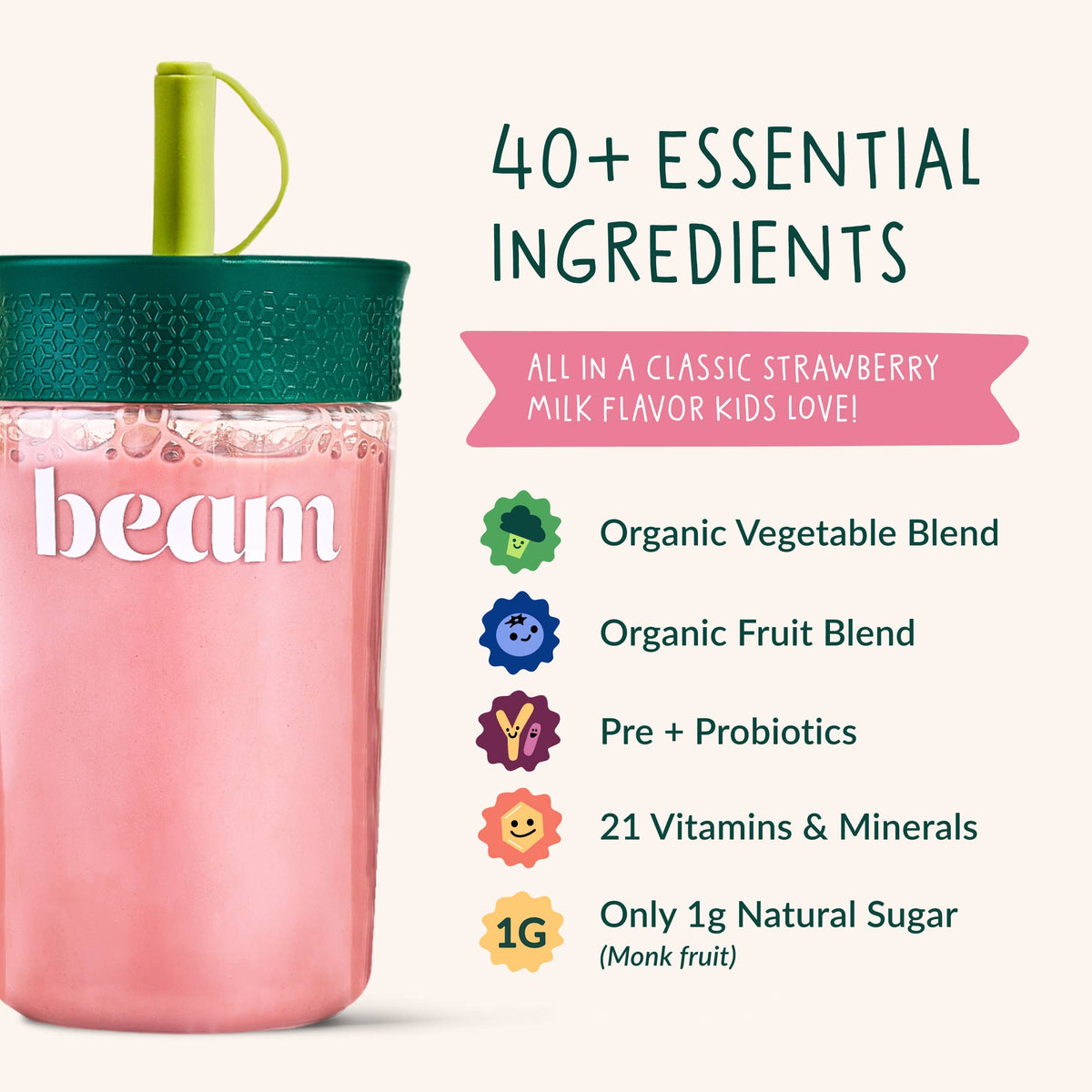 Beam Kids - Strawberry (20 servings) pouch