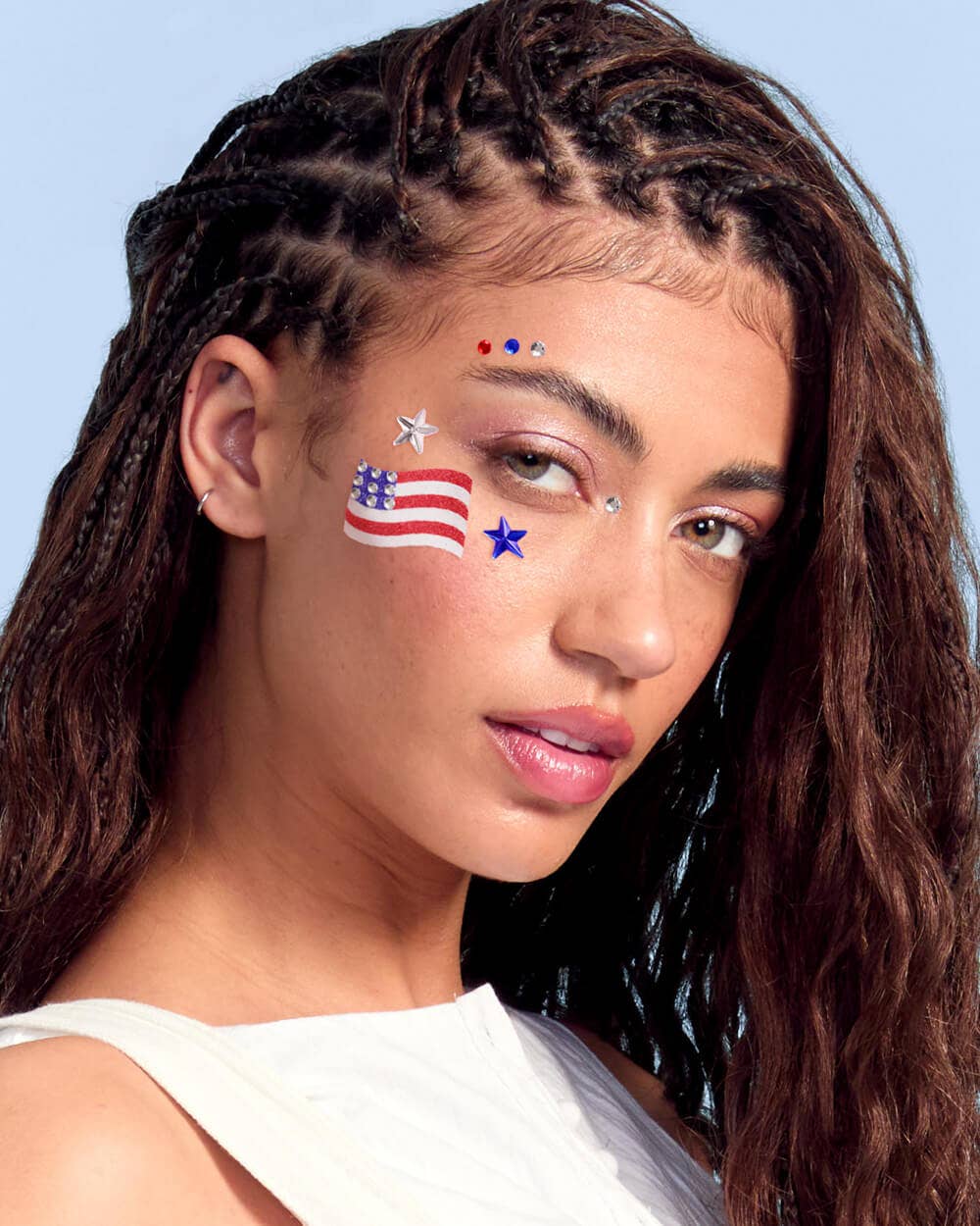 America Face Gems | Patriotic Face Stickers, Red White Blue