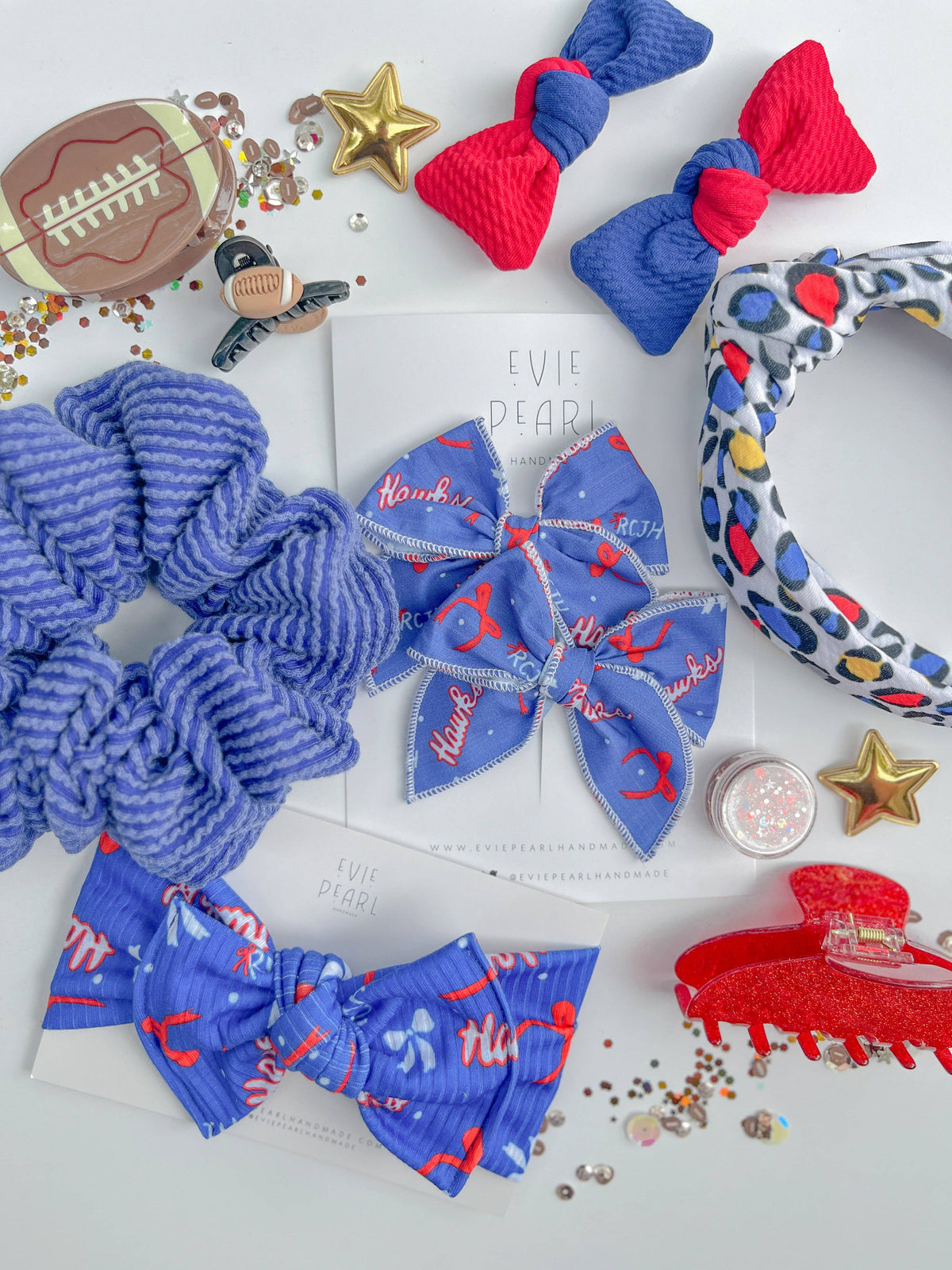 KU Rockchalk Jayhawk Small Pigtail Bows