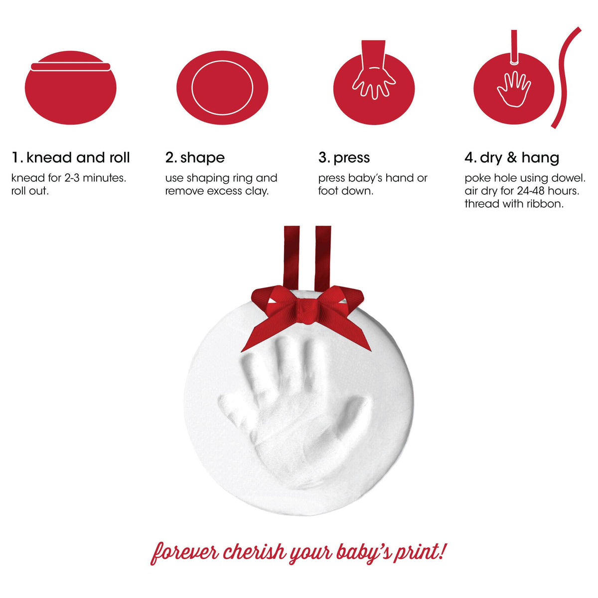 Baby Christmas Handprint or Footprint Clay Keepsake Ornament