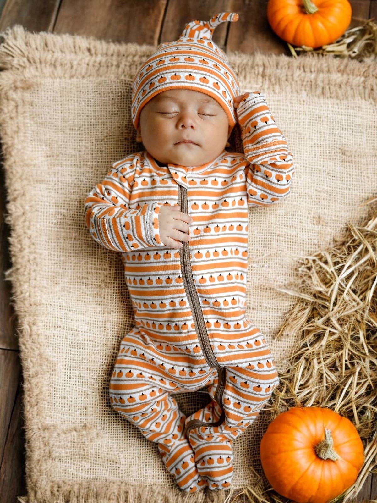 Pumpkin Stripe Organic Zip Footie