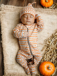 Pumpkin Stripe Organic Zip Footie