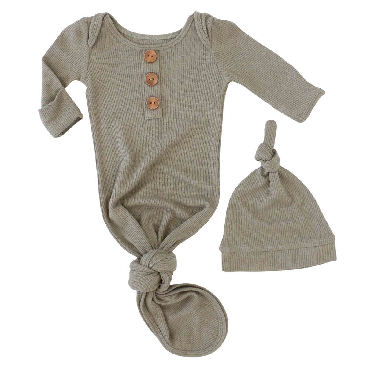 Eucalyptus Bamboo Waffle Newborn Baby Knot Gown & Hat Set