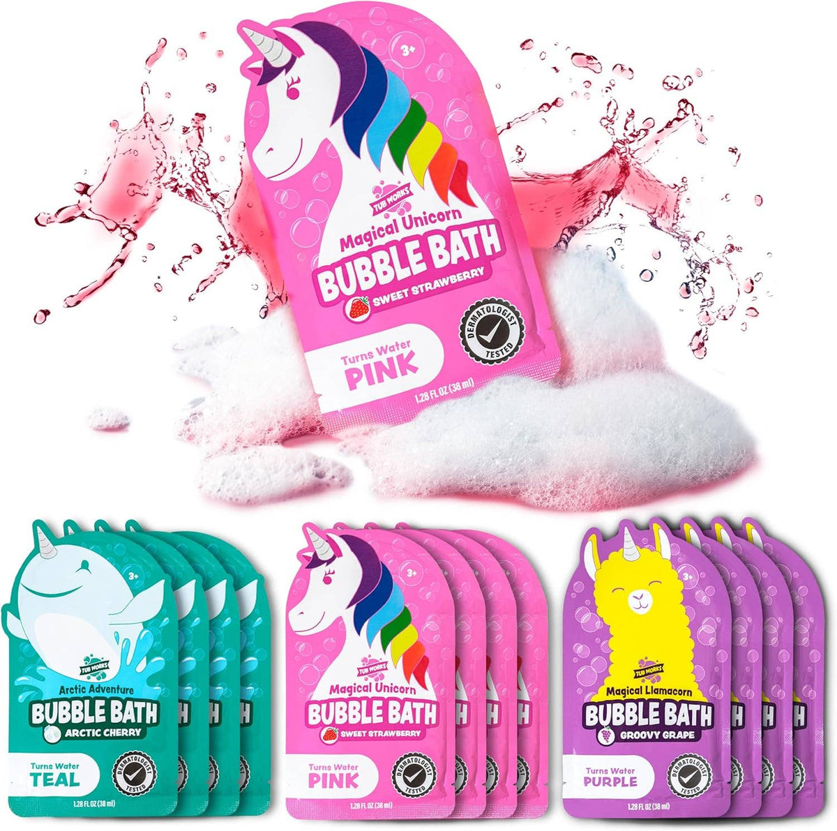Tub Works® Magical Kids Bubble Bath, Variety | Pink, Purple & Teal Bath Colors