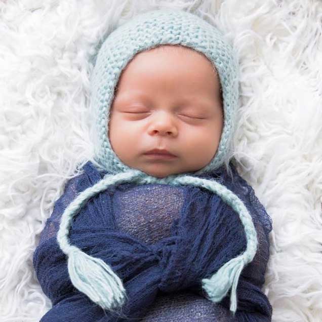 Newborn Baby Blue Angora Knit Bonnet