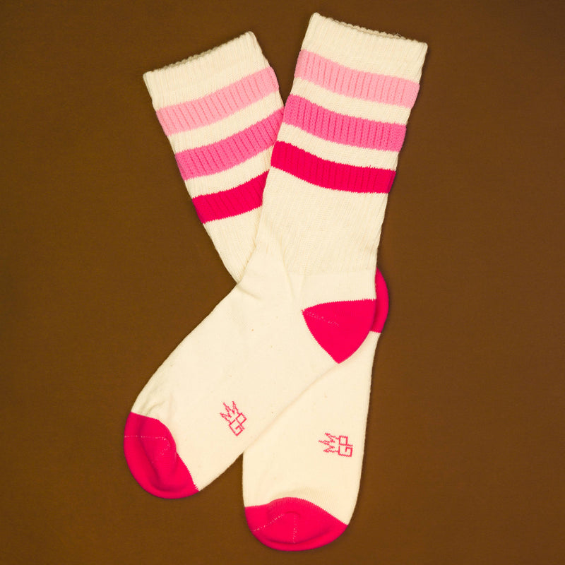Marcia Retro Gym Crew Socks Pink Stripes