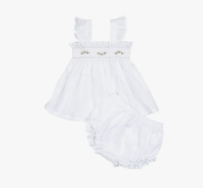 Flutter Smock Set - Ivory Swiss Dot