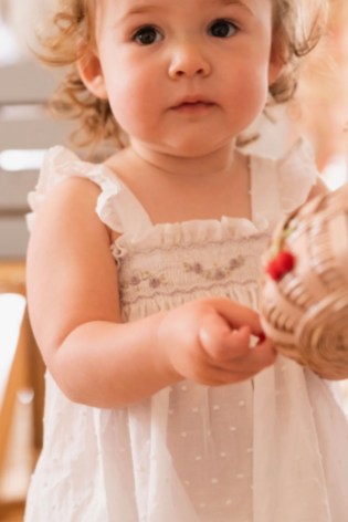 Flutter Smock Set - Ivory Swiss Dot