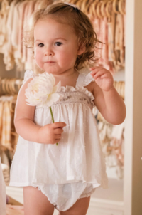 Flutter Smock Set - Ivory Swiss Dot