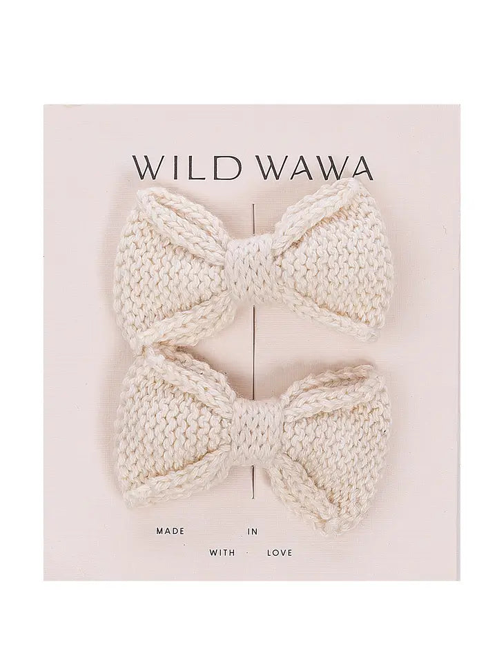 Knitted Bow Clip Set - Ivory