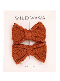 Knitted Bow Clip Set - Rust