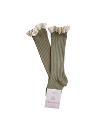 Lace Knee Socks - Chestnut